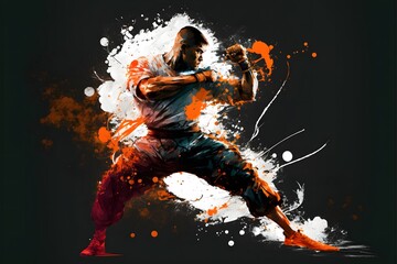Graphic poster of a martial arts fighter on black background