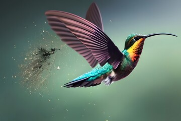 Digital creativity concept with humming bird flying, illustration. Generative AI