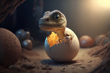 Little baby dinos hatching egg Generative AI