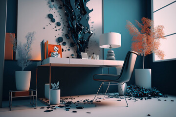 Abstract office with decorations, made with Generative AI.