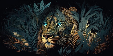 A picture of an African lion in its natural habitat during the evening, Generative AI