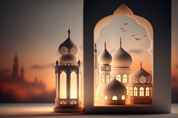 islamic background lanterns and mosque’s, Generative AI