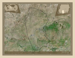 West Kurdufan, Sudan. High-res satellite. Labelled points of cities
