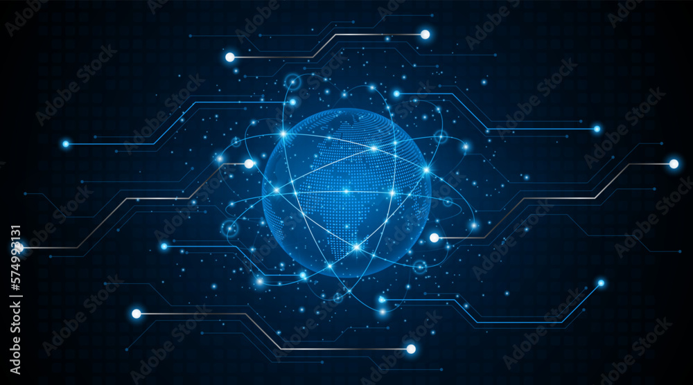 Poster global connection network background. world map. internet technology concept or global communication