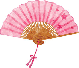 桜模様の扇子のイラスト　　手描き水彩風