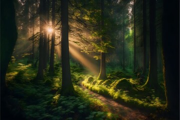 Fototapeta premium Professional sunrays click in a forest