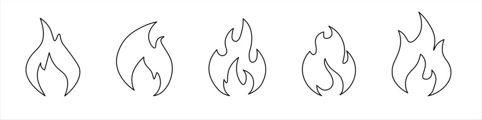 Fire icon set. Fire flame symbol.