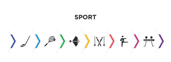 sport filled icons with infographic template. glyph icons such as hockey, tennis, archery, ski, karate, gymnastics vector.