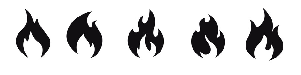 Fire icon set. Fire flame symbol.