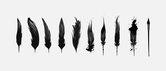 Set of feathers. Feather pen vector icon. Feather pen icon, classic stationery illustration. Vector illustration.