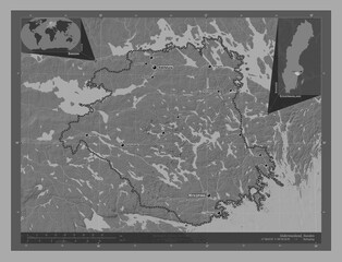 Sodermanland, Sweden. Bilevel. Labelled points of cities