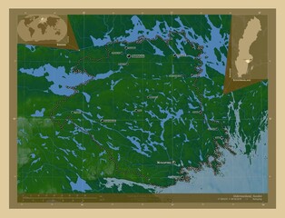 Sodermanland, Sweden. Physical. Labelled points of cities