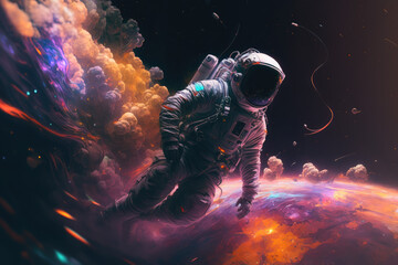 Obraz na płótnie Canvas Astronaut Floating in The Vast Space With Galaxy in the Background