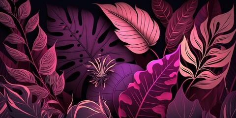 The background of the plant has a pink tropical floral pattern, Generative AI