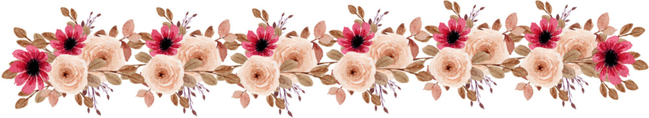 Vintage Red And Brown Watercolor Floral Arrangement Illustration