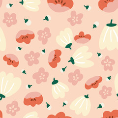 Floral pink white red seamless pattern