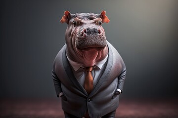 Hippo portrait with formal Suit. Generative AI