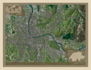 Basel-Stadt, Switzerland. High-res satellite. Labelled points of cities