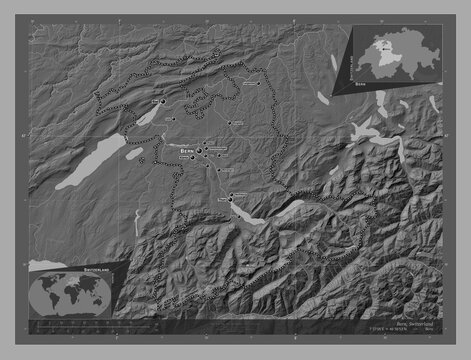Bern, Switzerland. Bilevel. Labelled points of cities