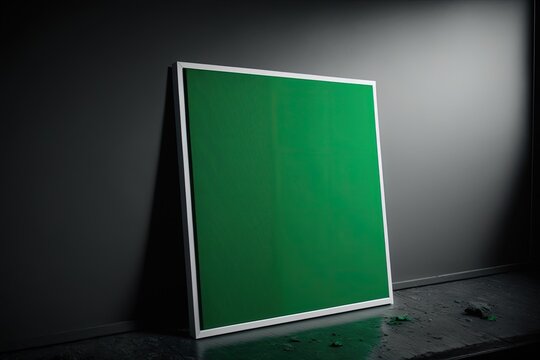 a green picture frame leaning against a wall, generative AI