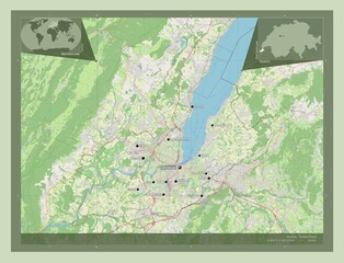Geneve, Switzerland. OSM. Labelled points of cities