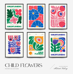 Abstract floral posters template. Modern trendy Matisse minimal style. Pink and yellow colors. Hand drawn design for wallpaper, wall decor, print, postcard, cover, template, banner. 