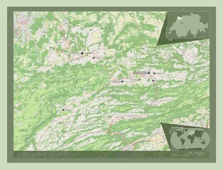 Jura, Switzerland. OSM. Labelled points of cities