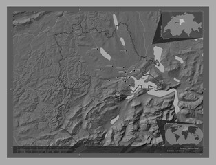 Luzern, Switzerland. Bilevel. Labelled points of cities