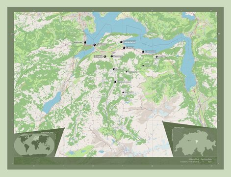 Nidwalden, Switzerland. OSM. Labelled points of cities