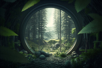 Forest under the dome with trees, made with Generative AI
