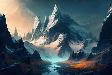 Sunrise in the mountains, made with Generative AI