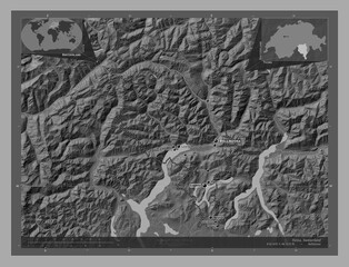 Ticino, Switzerland. Bilevel. Labelled points of cities