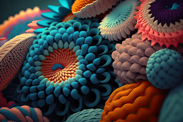 Knitted flowers, abstract background wallpaper, Generative AI
