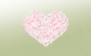 満開の桜のハート -抹茶背景-