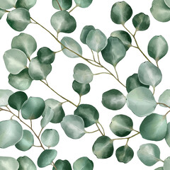Seamless floral pattern with eucalyptus hand-drawn painted in a watercolor style. The seamless pattern can be used on a variety of surfaces, wallpaper, textiles or packaging. © ataly123