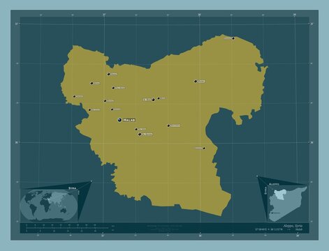 Aleppo, Syria. Solid. Labelled points of cities