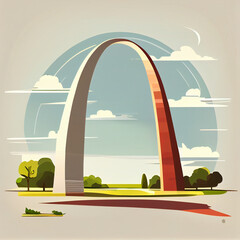 view of The Gateway Arch, cartoon style, flat design, generative ai
