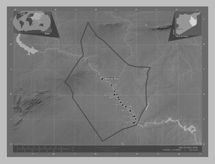 Dayr Az Zawr, Syria. Grayscale. Labelled points of cities