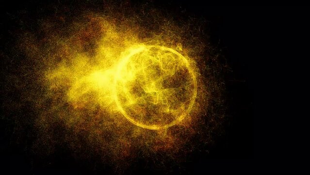 Abstract fireball spreads energy dust. Black hole simulation. 