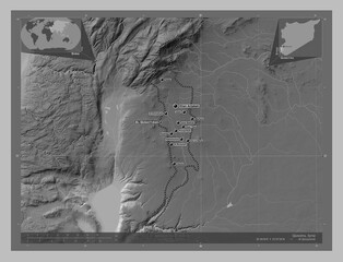 Quneitra, Syria. Grayscale. Labelled points of cities
