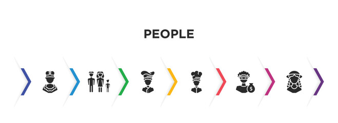 people filled icons with infographic template. glyph icons such as king momo, family group, chief, cook, steal, festa junina vector.