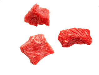 Three slices of raw beef meat isolated on white, clipping path, png