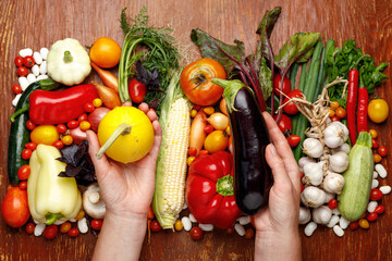 Variations of organic vegetables, balanced diet.