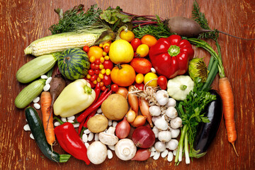 Assortment of organic vegetables, autumn harvest.