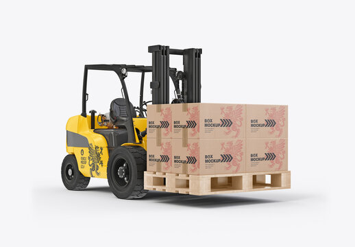 Forklift with Boxes Mockup