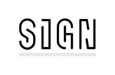 Digital font alphabet from segment line, minimal technology style letters and numbers, vector illustration 10EPS