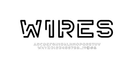 Digital style alphabet, font from line, letters and numbers made in linear style, vector illustration 10EPS