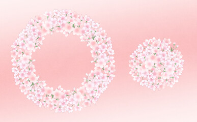 満開の桜のリース -桃背景-