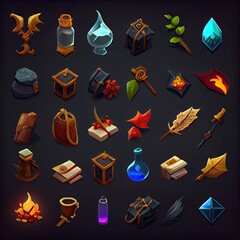 Video game icons 2d RPG skills vector