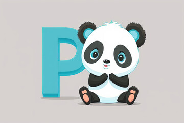 Naklejka premium Panda cute caracter and letter P logo. Generative AI 